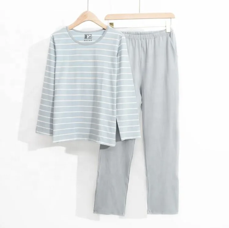 Pure cotton loose Korean version spring striped long-sleeved pyjama en coton pour femmes