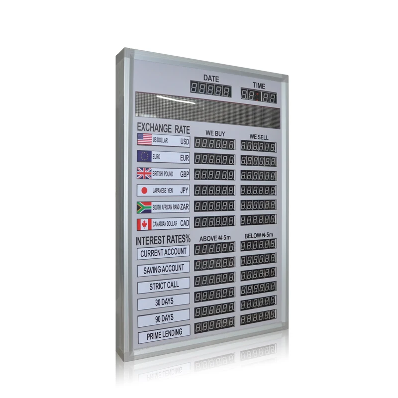 Jhering factory sell indoor bank electronic digital IR control foreign exchange rate led display board