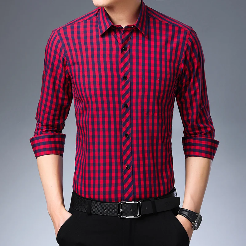 Men Plaid High Quality Long Sleeve 100% Cotton Casual Shirts