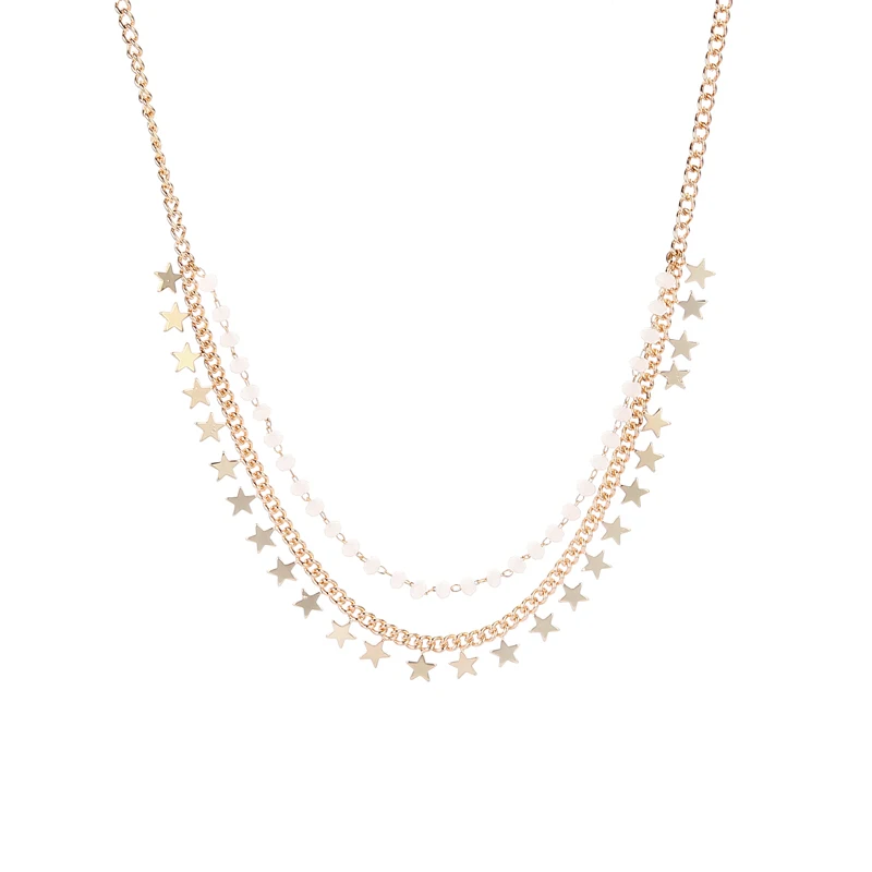 YiWu Supplier New Style Fashion Multi-Layer Beaded Cuban Chain and Star Drop Pendant Custom LOGO Necklace for Women Wholesale