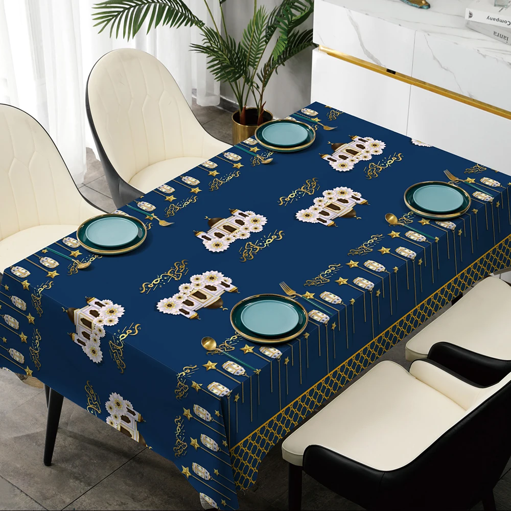 Custom designs pvc printed ramadan table cloth for home hotel wedding party
