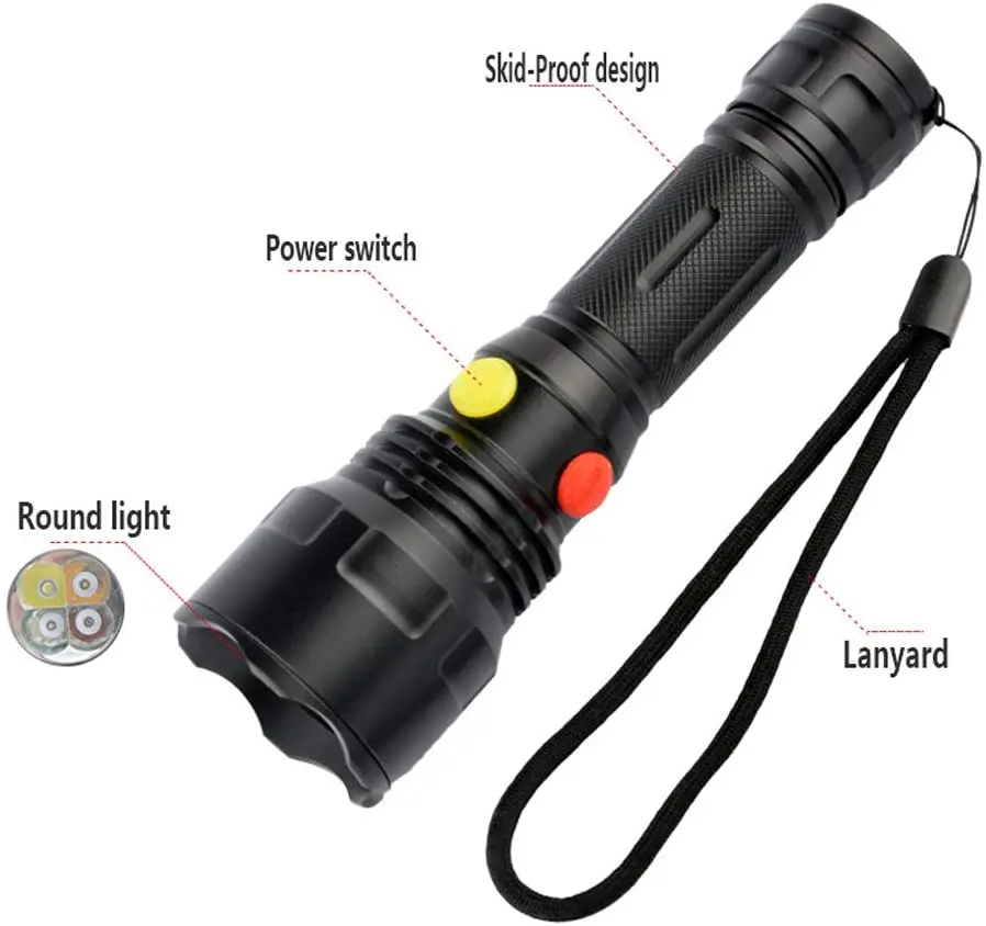  Tactical Outdoor 4-Colors Signal Light Magnetic Flashlight 1000LM Strong 18650 Rechargeable