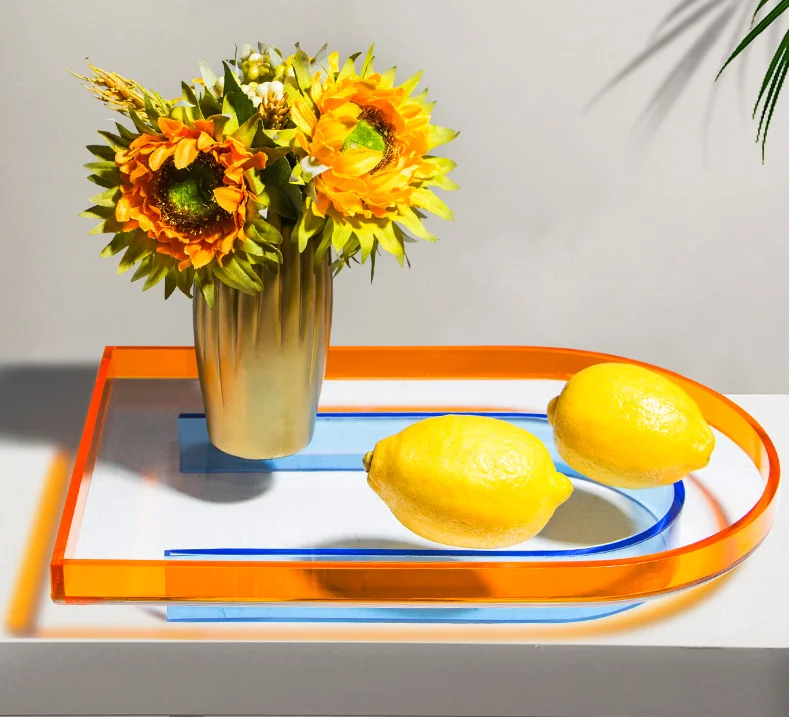 Light luxury acrylic color matching tray decoration creative simple transparent tray bathroom storage tray rectangle