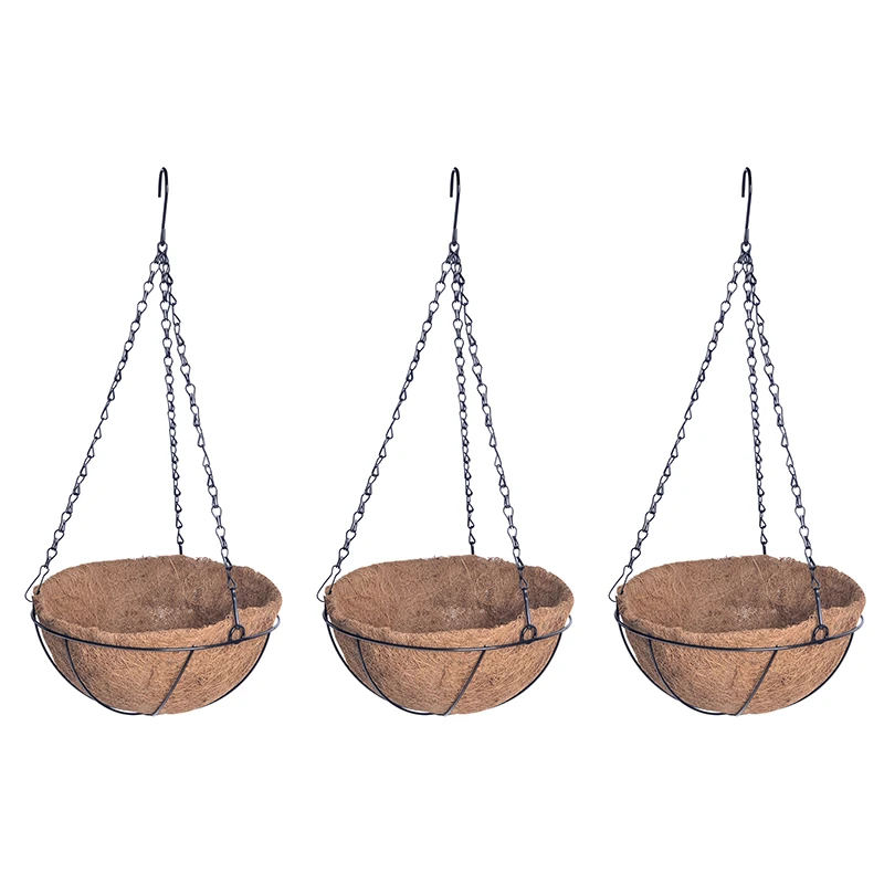 Round Metal Hanging Basket with Nature Coconut Fiber  Liner for Garden Planter Pot /set 2/set 3/set4