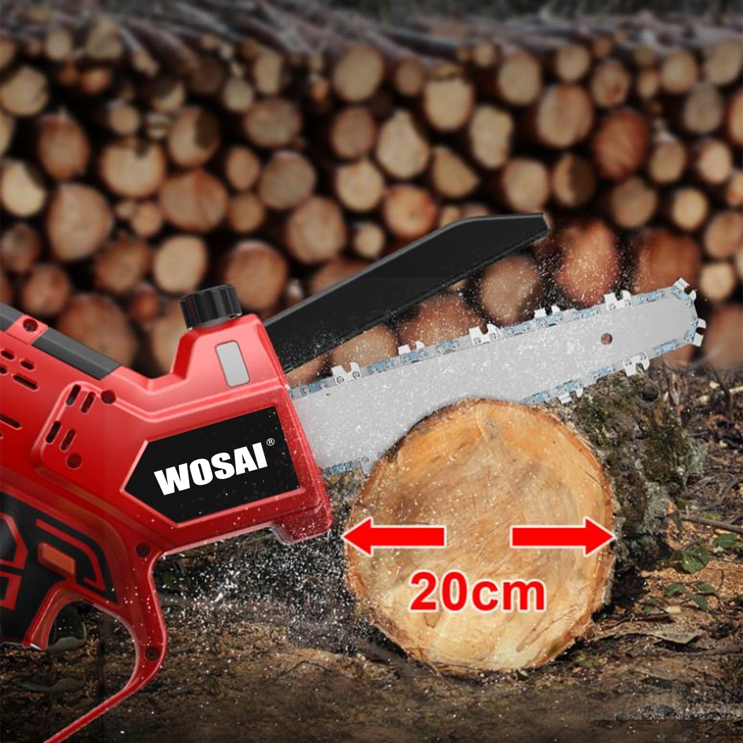 WOSAI 8 Inch Small Body Fully Automatic Oil Feeding 20V Brushless Cordless Electric Chain Saw