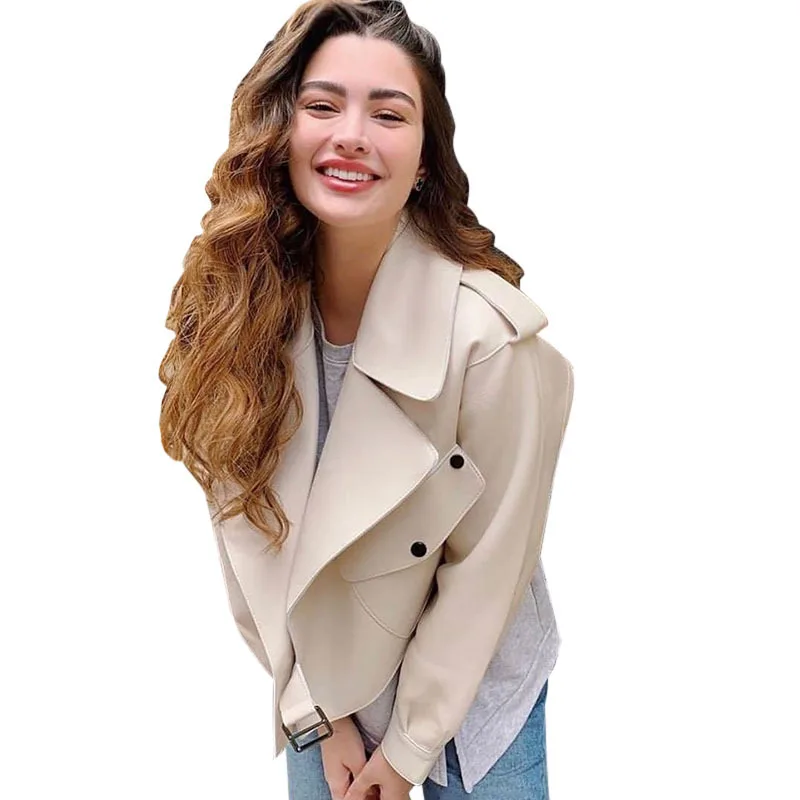 Genuine Sheepskin Leather Coat Women Real Leather Jacket Fashion White Color Pure  Leather Jacket Women