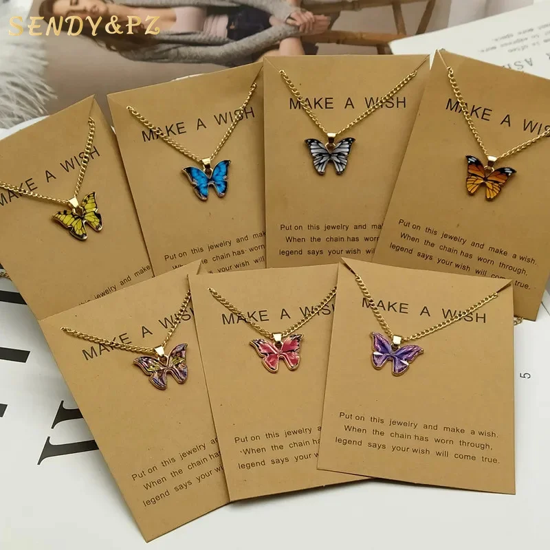 Korea Hot Sale Butterfly Pendant Gift Cute Gold Plated Butterfly Necklace Girl Fashion Pendant Necklace