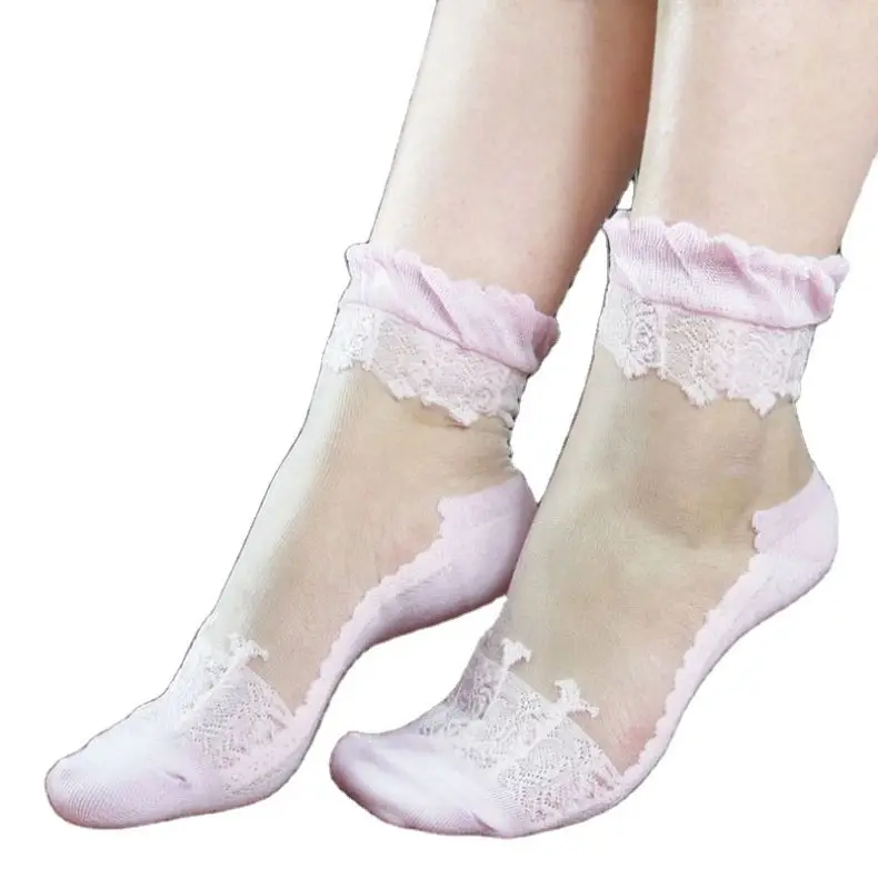 Free Sample Short Sexy Lady Girls Nylon Polyester Fishnet Silk Socks Women Silk Lace Sock For Women