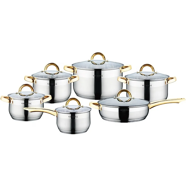 
12pcs Stainless Cookware Set with Induction Bottom Casseroles and Pans 