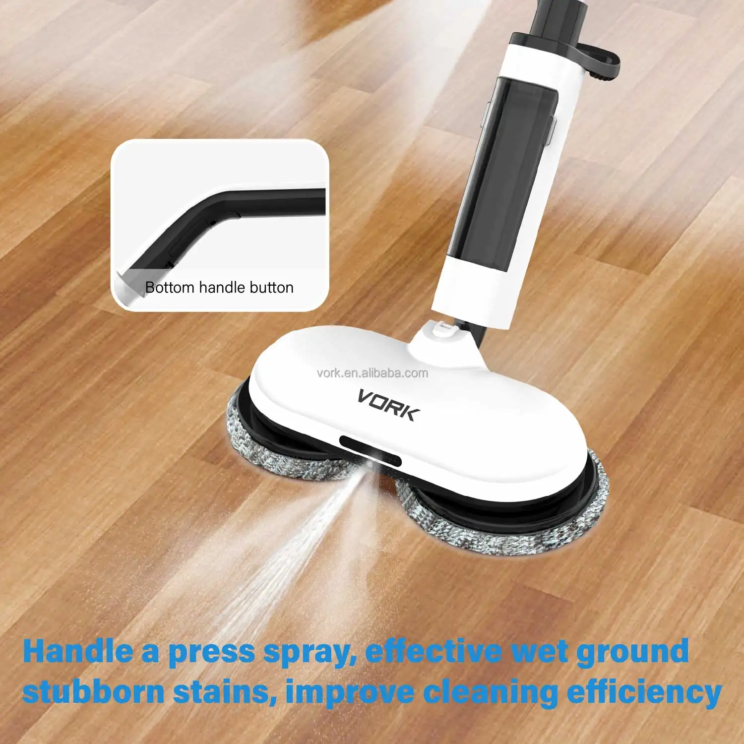 Dual-Motor Floor Cleaner Machine with Water Spray Cordless Electric Spin Mop with 330ml Water Tank and Battery Detachable