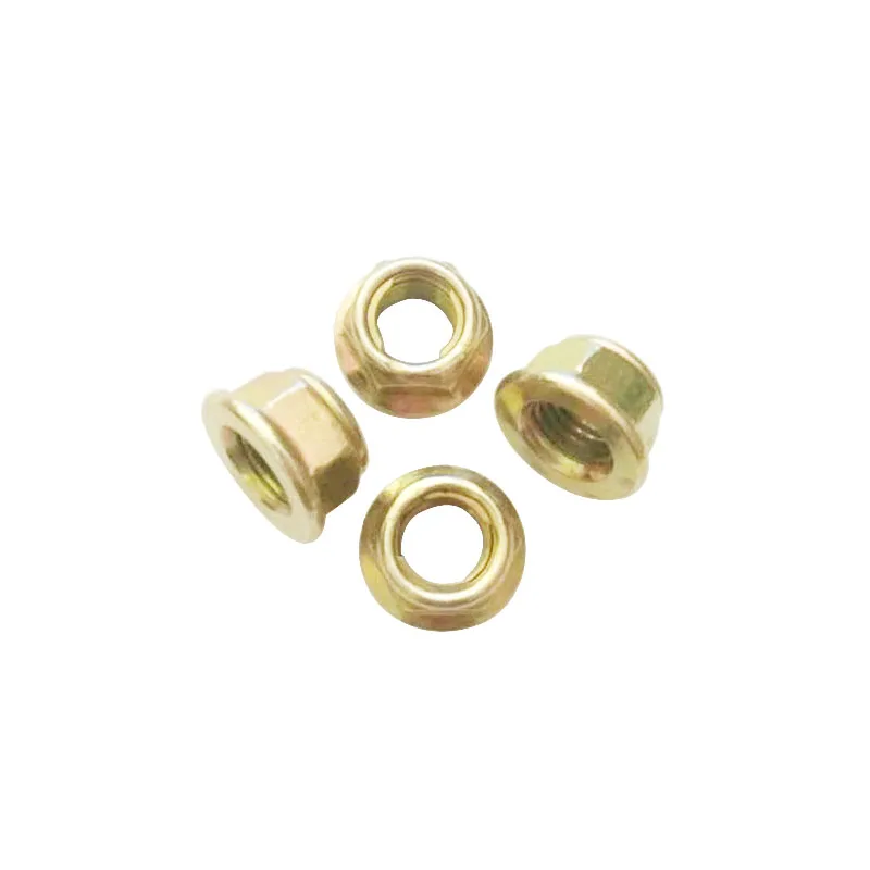 M6 M8 M10 All Metal Hex Flange Nut Metal Lock Nut DIN6923 Yellow Zinc Plated Carbon Steel Hex Flange Self Locking Nut