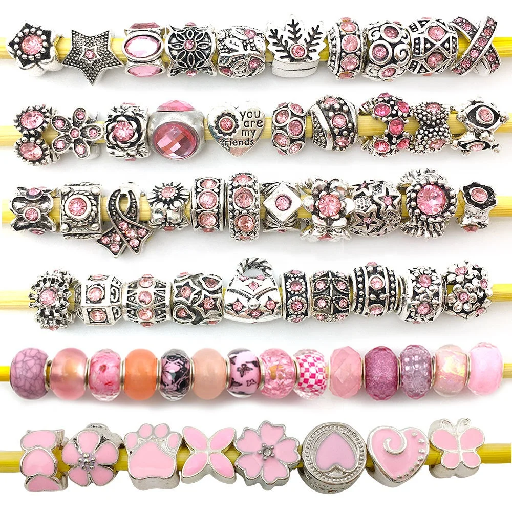 DIY jewelry diamond alloy large hole bead bracelet loose bead new style bracelet DIY crystal rose gold bracelet simple charm