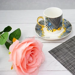 Fine Porcelain New Bone Arabic Full Printed Design Gold Fancy Turkey Tea Wholesale Coffee Cups And Saucers