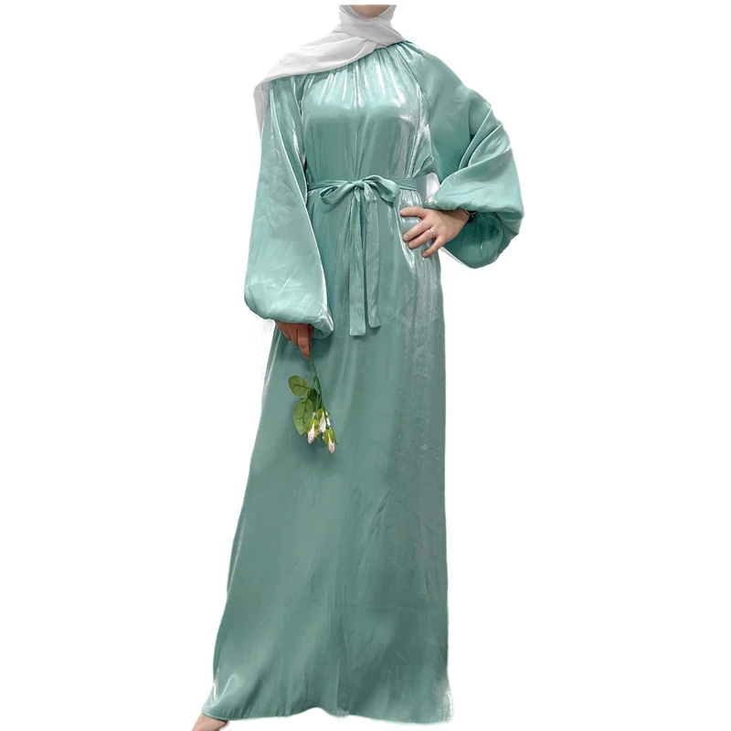2022 Eid Online Shopping Long Maxi Dress for Ladies 5 Colors Fashion Muslim Dress with Belt