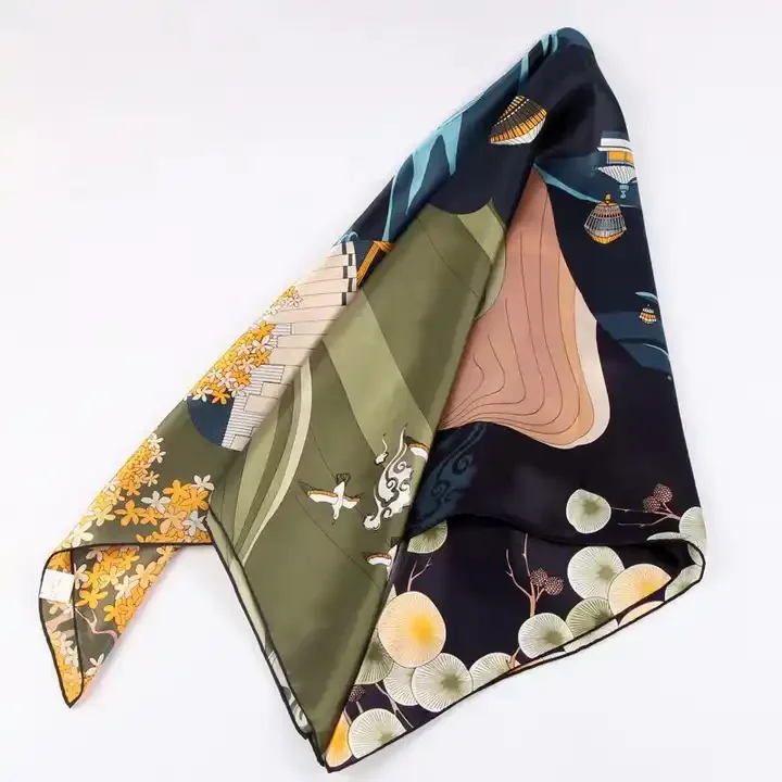 Silk scarf square color bright beautiful foreign style can tie hair women scarf four seasons available silk scarves wholesale