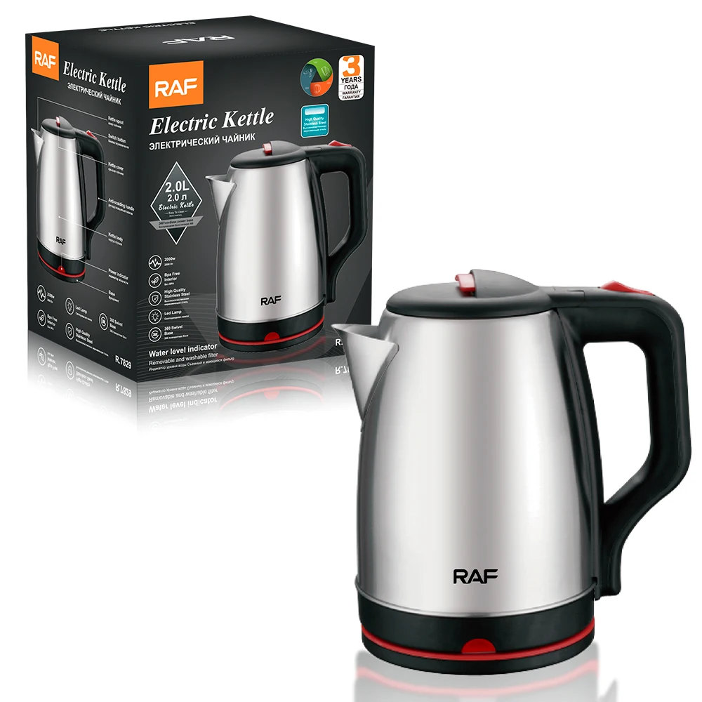RAF 2L Stainless Steel Electric Tea Kettle Hot Water Boiler Strong Fast Boiling Cordless Pot With Boil Dry Protection LED Lamp