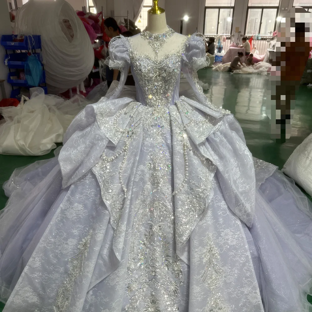 O-Neck Wedding Dress Beautiful Lace Sequin Ball Gown Wedding Dress Xs093