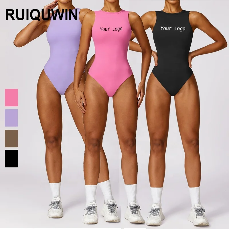 RUIQUWIN Custom Bodycon Jumpsuit Bodysuits Running High Elastic Through Soft One Piece Women Fitness Yoga Bodysuit