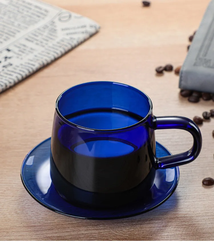 Heat Resistant Borosilicate Colored Glass Drinking Glass Coffee Mug 300ml Glass Coffee Cup  With Saucer