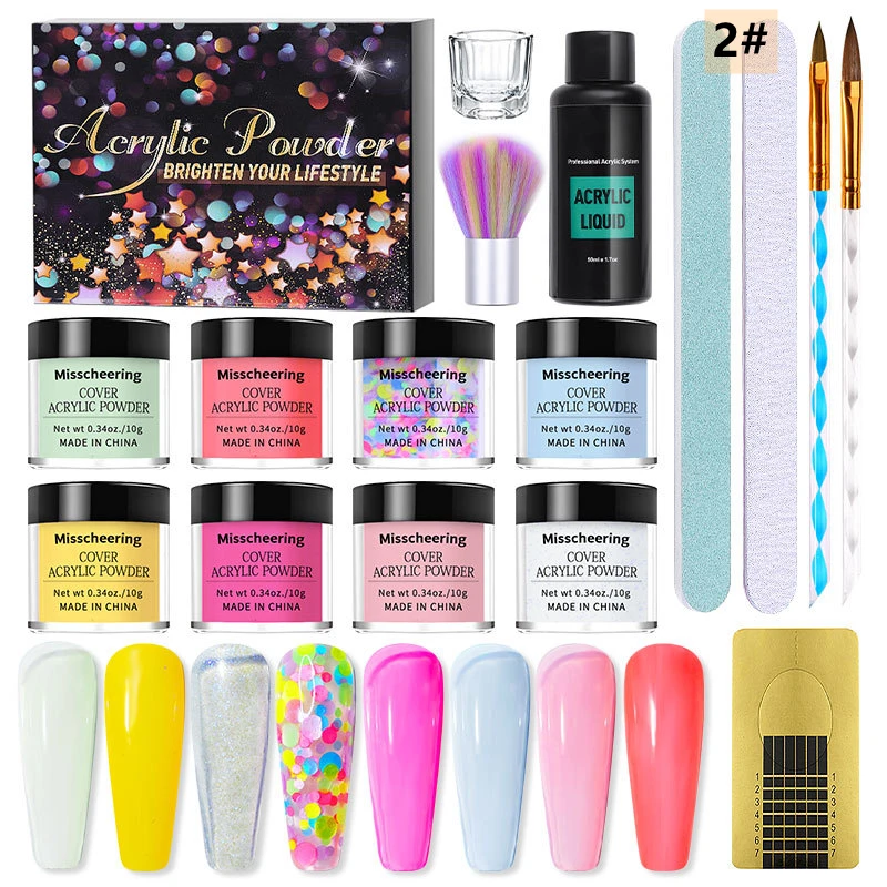 8 colors Acrylic Powder Nail kit Color packaging monomer acrylic nail liquid set with Acrylic Nail Brush for beginners at home