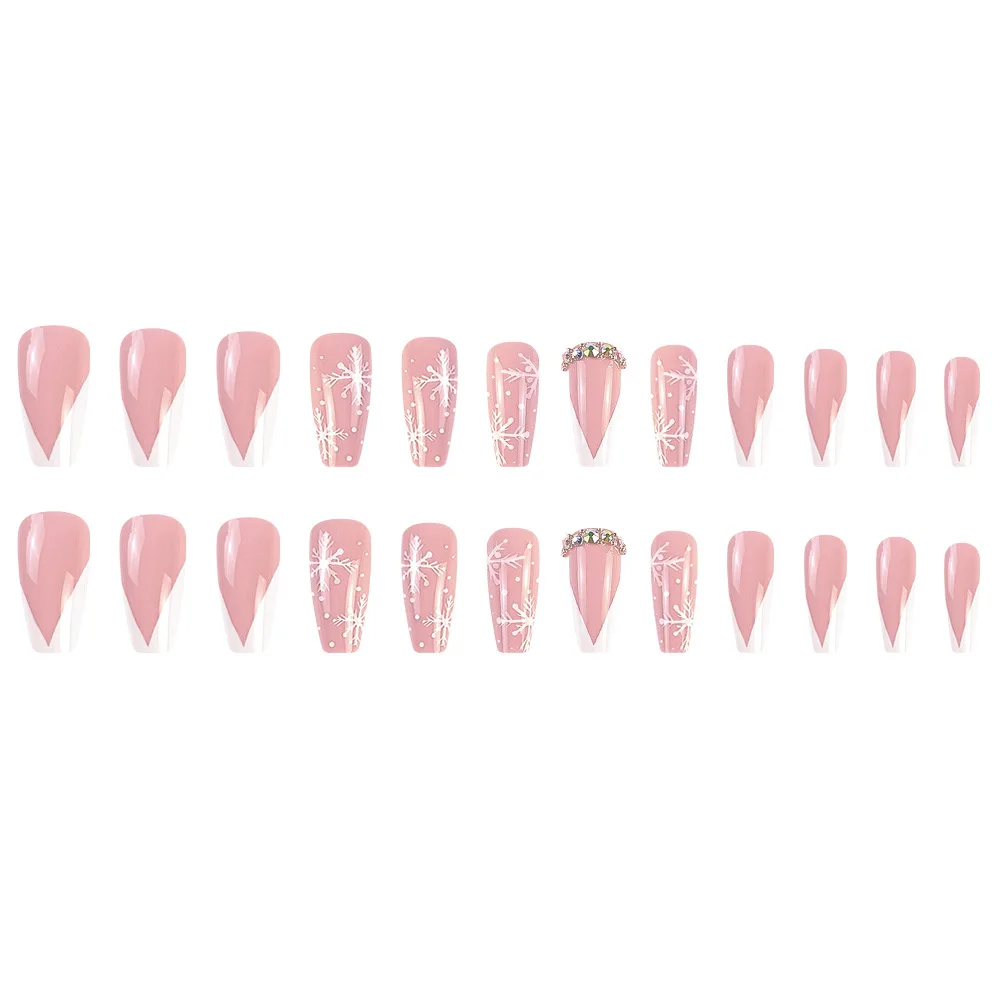 Wholesale Christmas diamond nails full cover long french ballerina artificial nails false long fake nails with glue