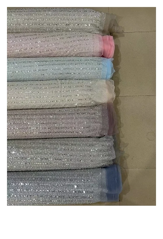 High Quality Bridal Fabric Lace Shiny Beaded Sequined Mesh Fabric For Evening Dress