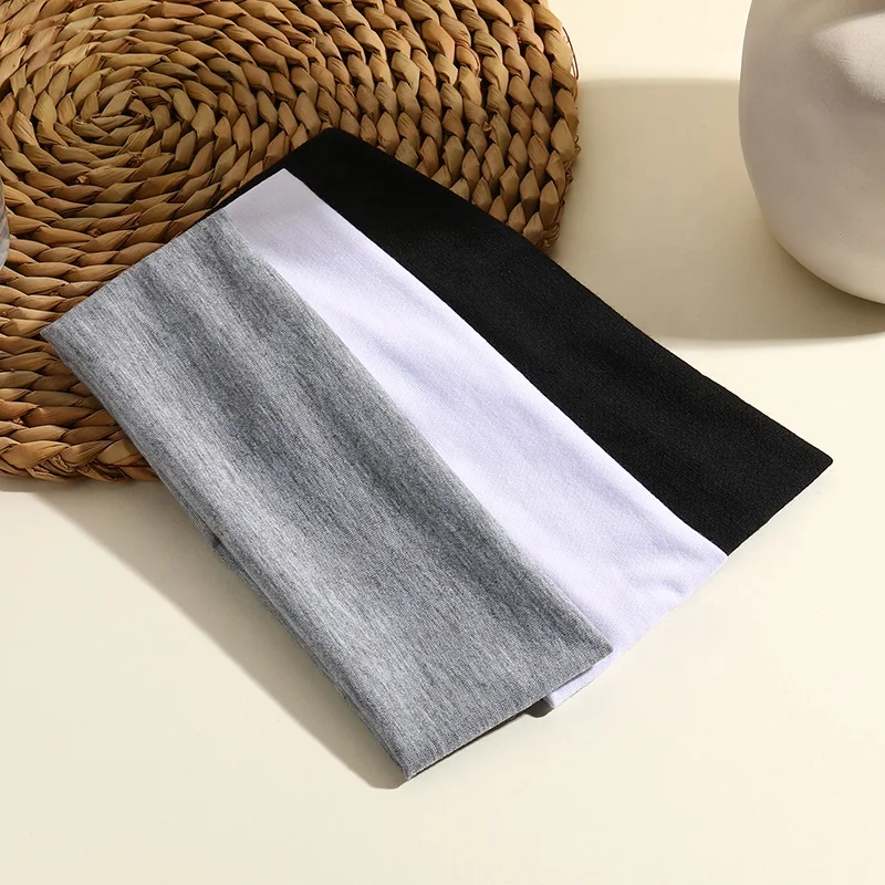 1 set black white gray cotton headband women sports yoga hair band spa sweat absorbing elastic headbands