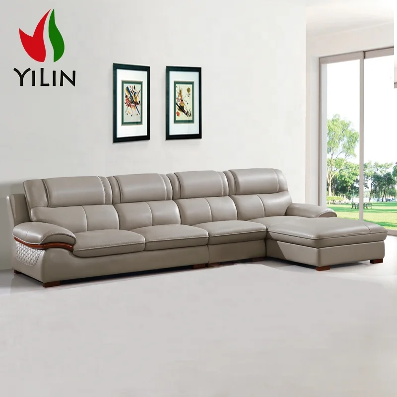 New Italian Style Design Real Genuine Corner Leather Sectional Sala Set Living Room Sofas