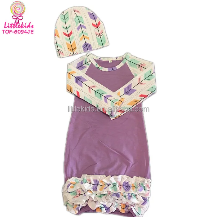 Soft Leopard Print Long Sleeve Newborn Sleep Gown Infant Baby Icing Ruffle Gowns And Hat Set