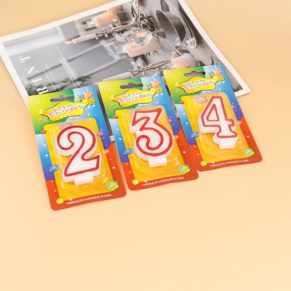 Hot Selling Simple Red line  Birthday Number Cake Candles 0-9 For Cake