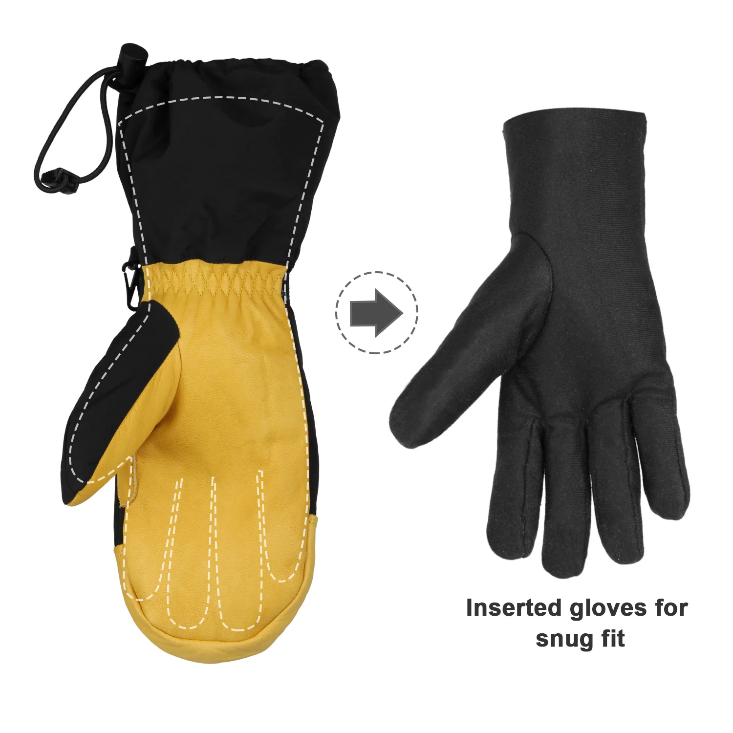 Ozero Men Waterproof Breathable Winter Snow Ski Genuine Cowhide Leather Mittens Gloves Wholesale Mens Snow Proof Leather Gloves