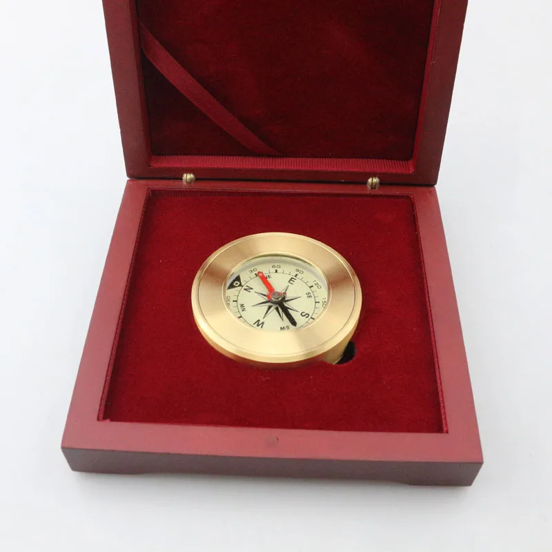 Custom Logo Antiques Mahogany Wooden Gift Box Brass Compass