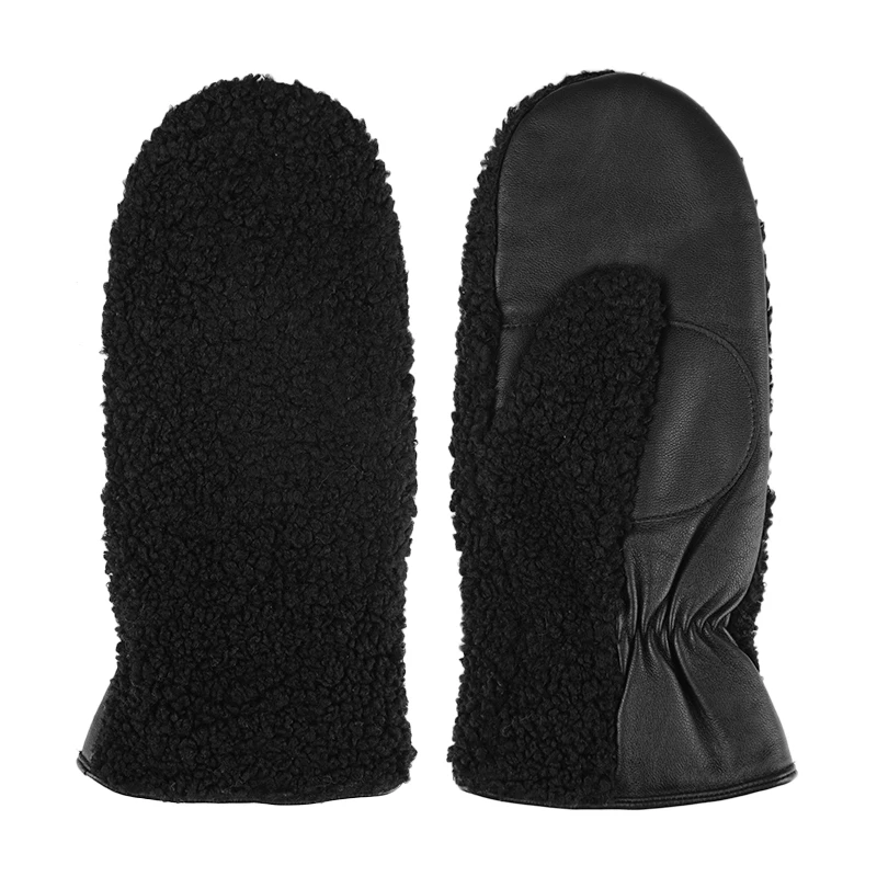 Женские зимние уличные модные женские теплые черные меховые варежки с шерстяной подкладкой