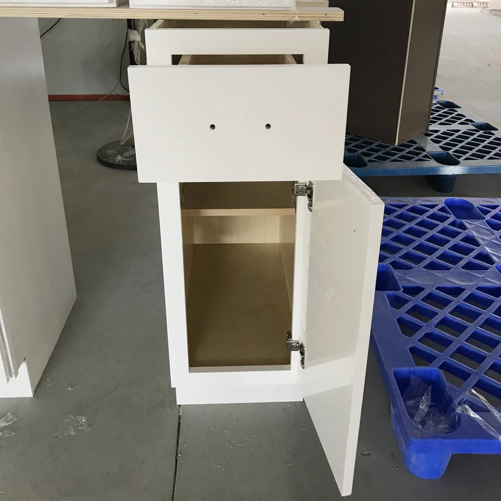 Customized Birch Solid Wood Kitchen Base Cabinet Drawer White Paint Slab Door Soft Close