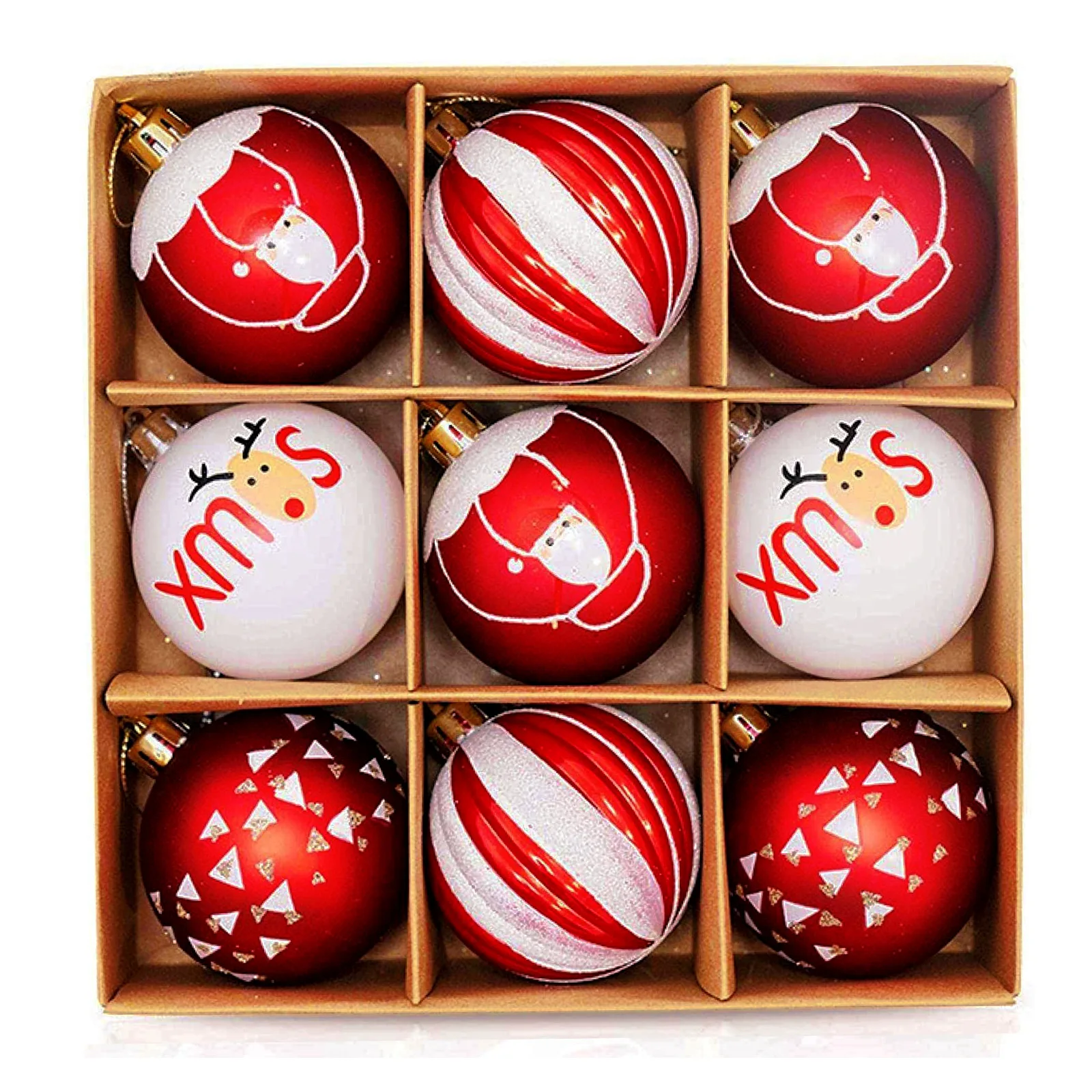 KG Xmas Customization bolas de navidad 6cm 9-piece Painted Christmas Tree Baubles Lovely Multicolor Plastic Christmas Balls