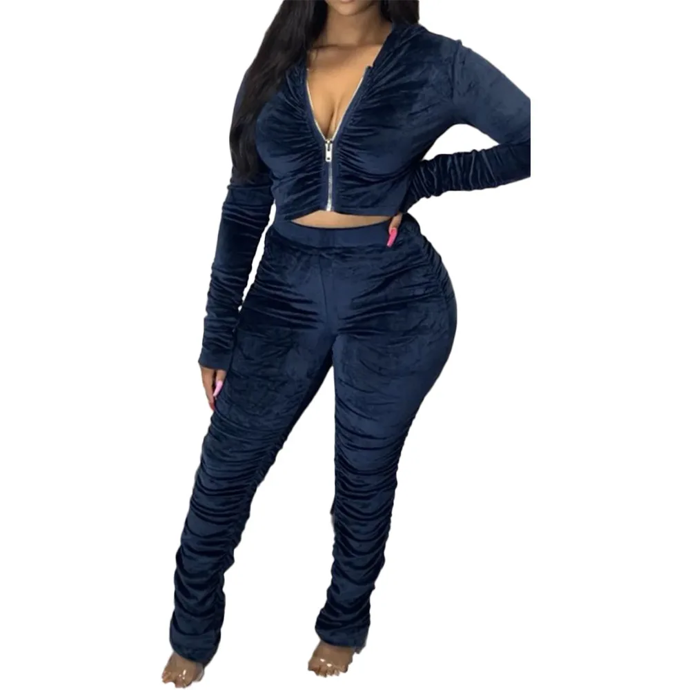 Custom logo Print 2020 Sport top and pants 2 piece set velour for Girl Lady Women