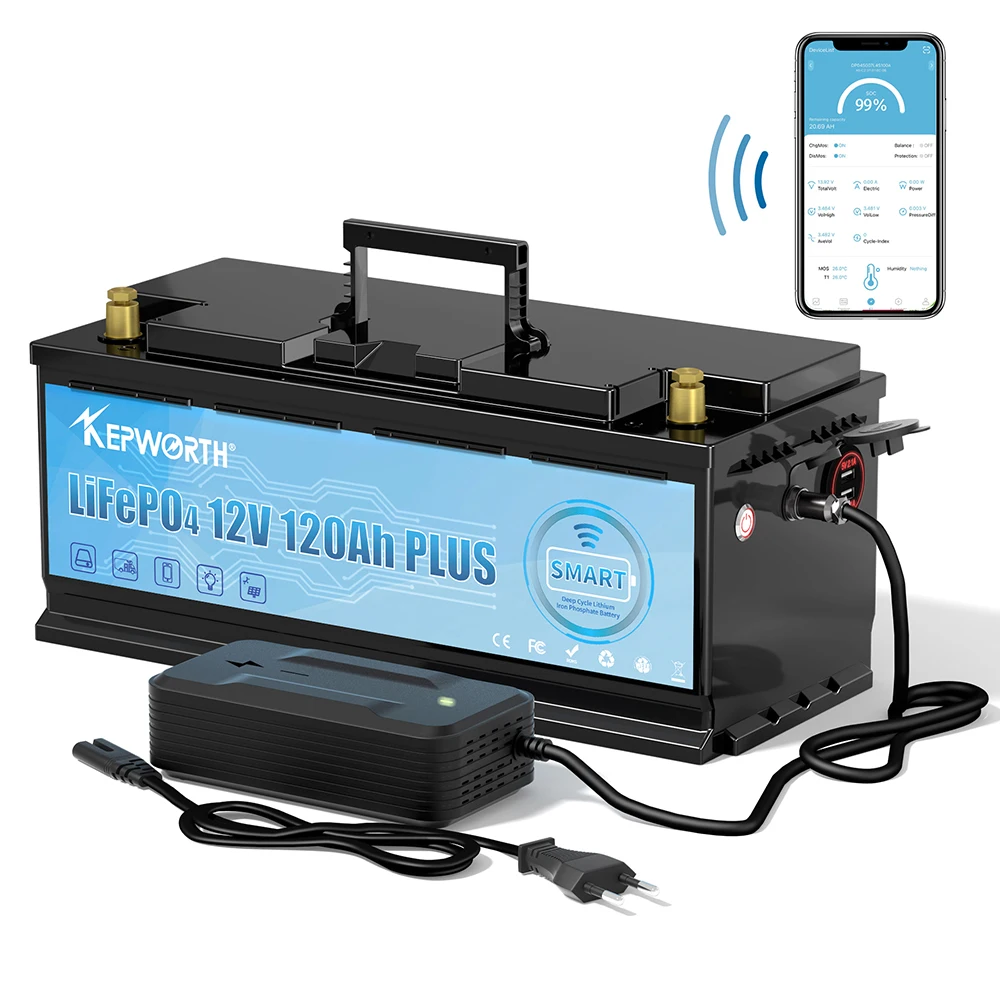 Kepworth Canada/USA Stock LiFePO4 Battery 12.8 Volt 120Ah Blue tooth For Solar Marine and Off-grid Applications Ebike Battery