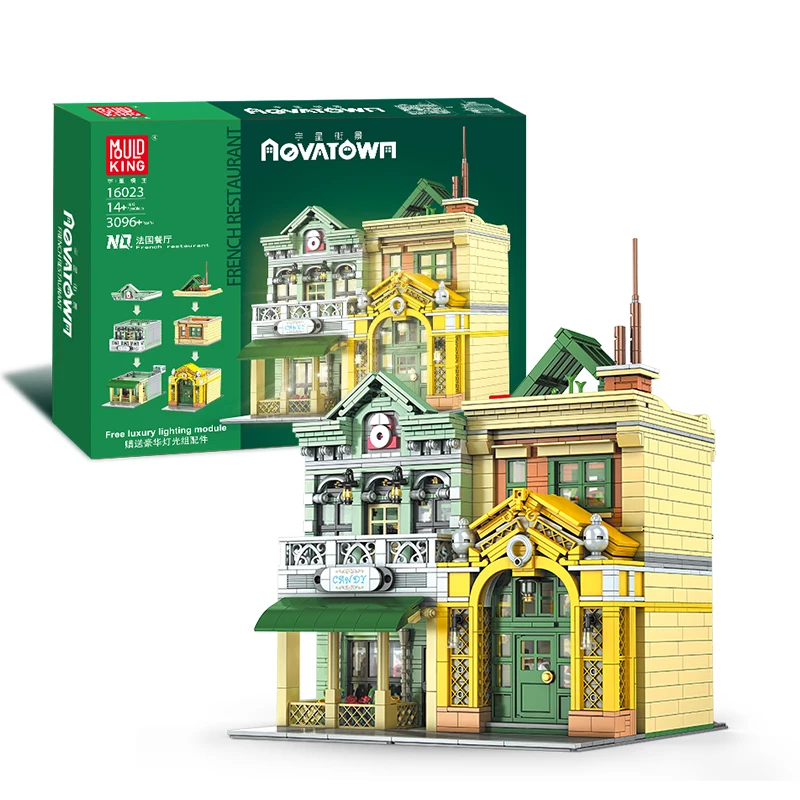 Mould king 16023 French Restaurant House Modular Bricks Ideas Moc Bricks Streetview Bricks Tree House Toys Building Blocks Toys