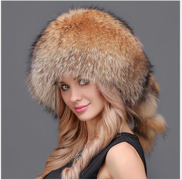Hand Made Natural Raccoon Snow Warm Russian ushanka Fur Soviet Coyote Hat for Women Girl