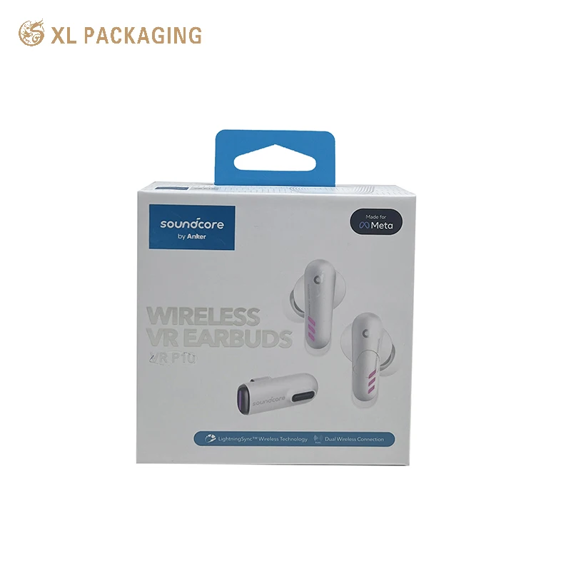 Machine Made Customized Empty Ear Phone Head Phone Electronic Product Packing Paper Gift Box With Hanger