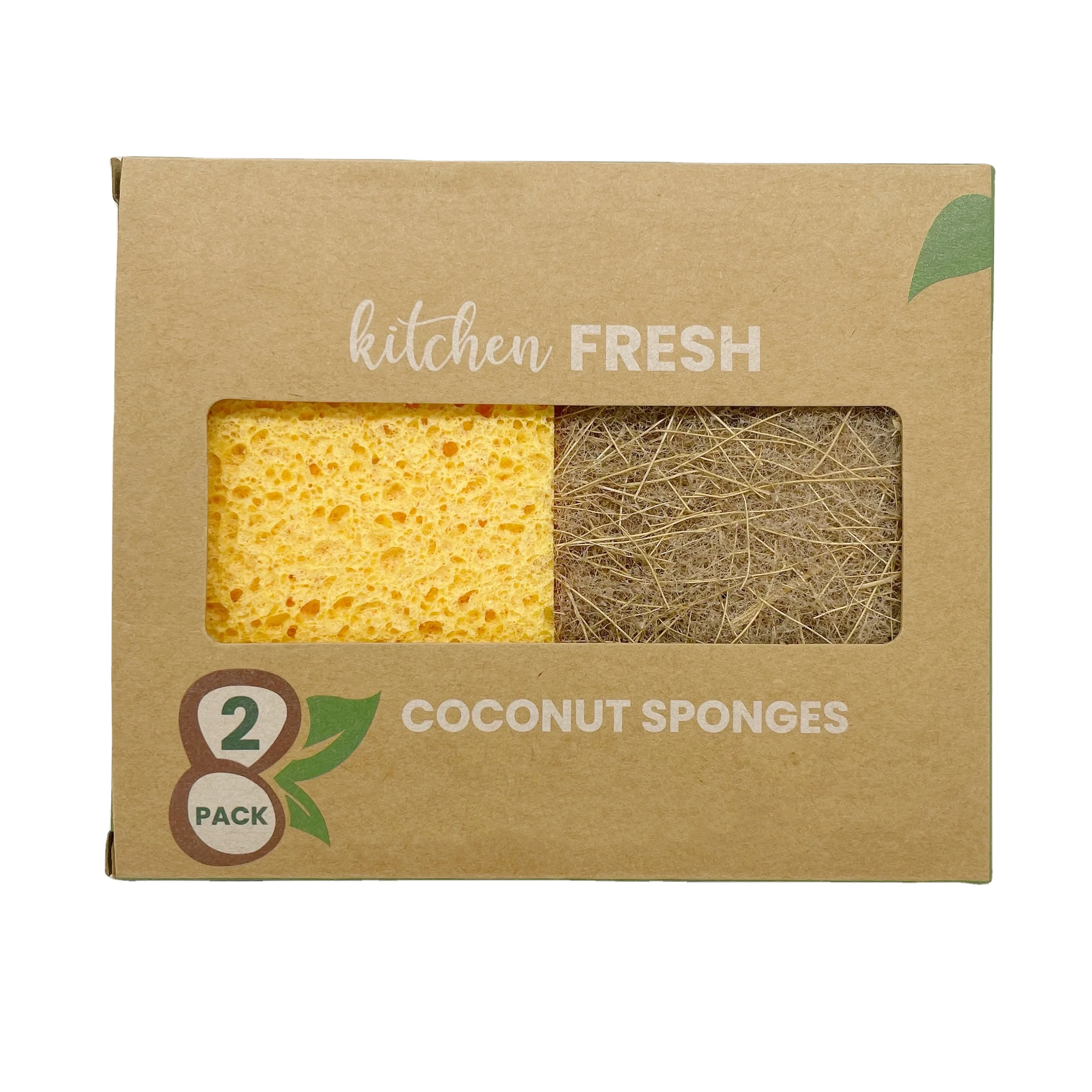 Eco-Friendly Sponge Hemp Plant Based Biodegradable Dish Sponge Customized Packing Paper Box Sisal Cellulose Sponge