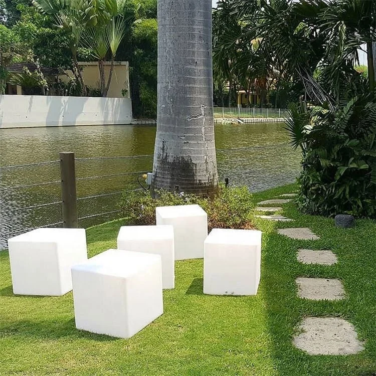 PE material modern design 40cm fancy plastic cubes chair led cube furniture sale led chairs and tables