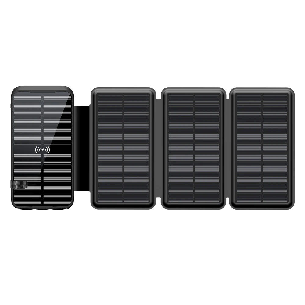 20000 mah Portable Wireless Charger Solar Power Bank Cell Phone Mobile Supply Foldable Solar Panel Powerbank with Flashlight