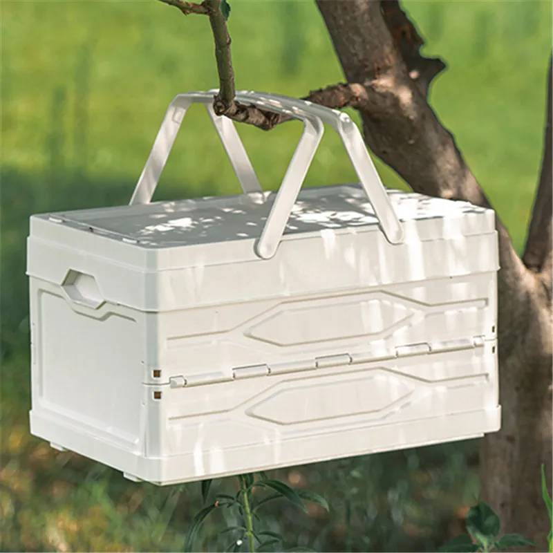 Space Saving plastic portable Storage Container Camping foldable Box Large folding Picnic Basket with Handle and Lid