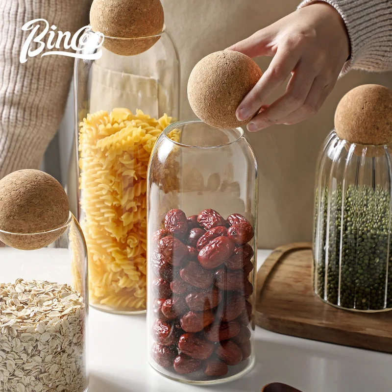Bincoo 3 Pack Glass Jar with Airtight Cork Lid Ball, Clear Candy Jar Mason Jars Food Storage Canister Gift Set Kitchen Gift Box