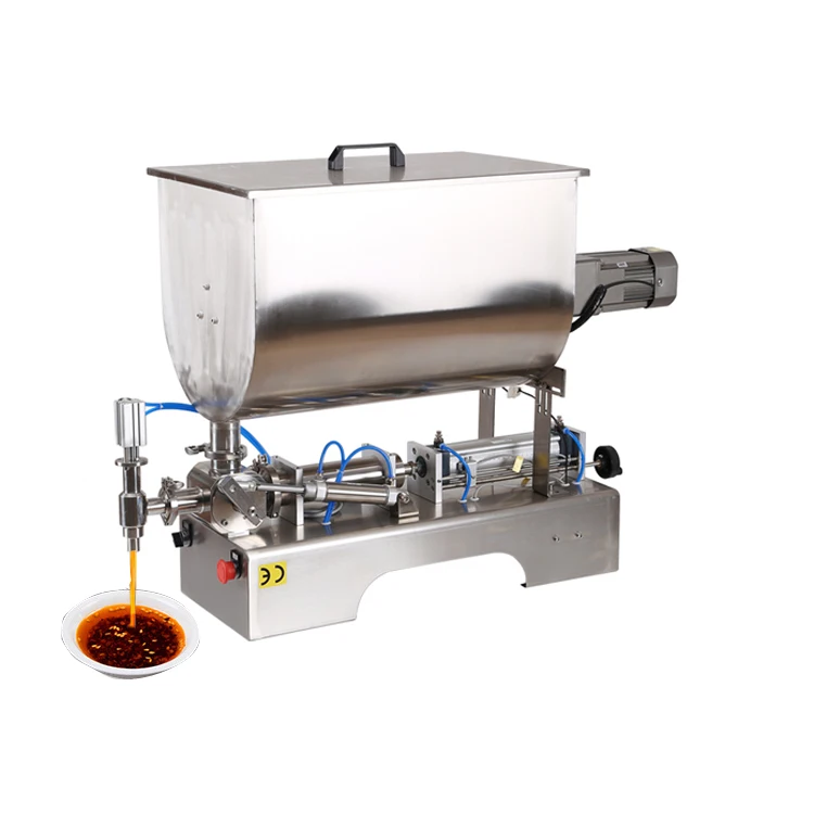 Semi auto pneumatic dosing cream cheese chilli paste peanut butter filling machine with mixer and heater