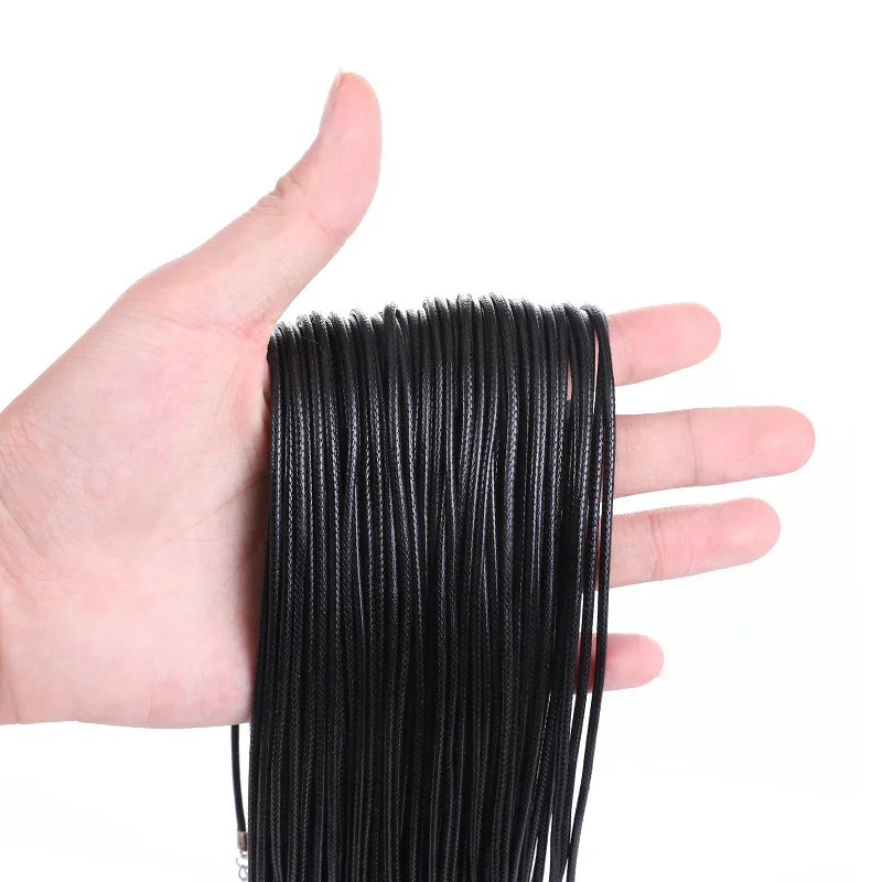 100PCS 45/50/60/70 cm Black Braid Wax Cord DIY Pendant Necklace Jewelry Making Handmade Leather Rope Steel Clasp String Chain