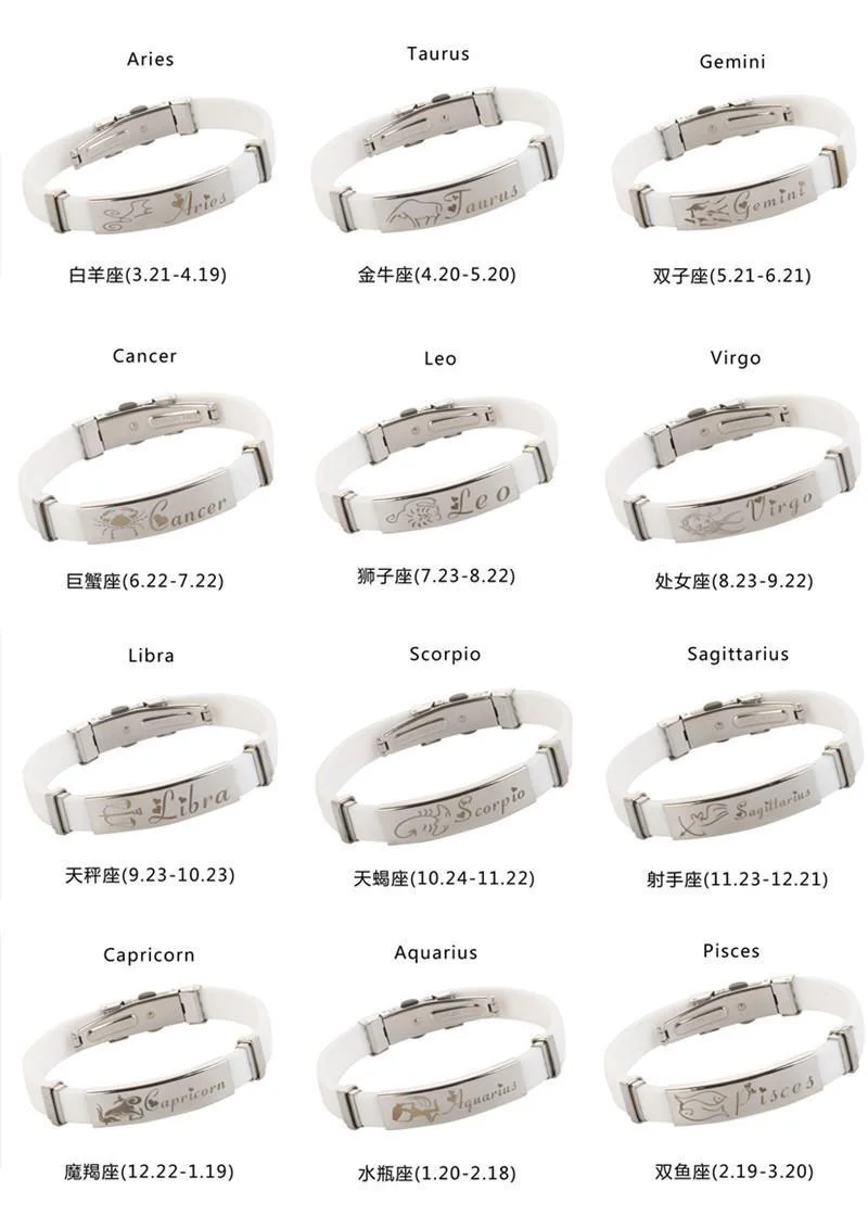 Wholesale Personality Stainless Steel And Silicon Zodiac Sign Bracelet For Men Accessories