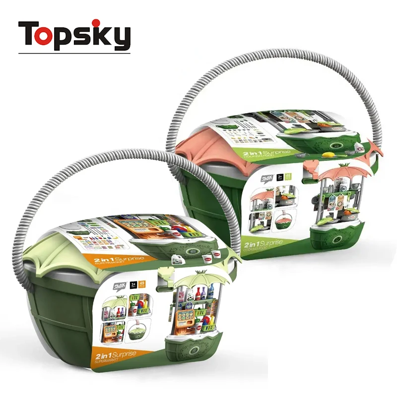2 In 1 Portable Children Kitchen Set Supermarket Shopping Play House Toys Simulation Cooking Experience Kitchen Set Toys
