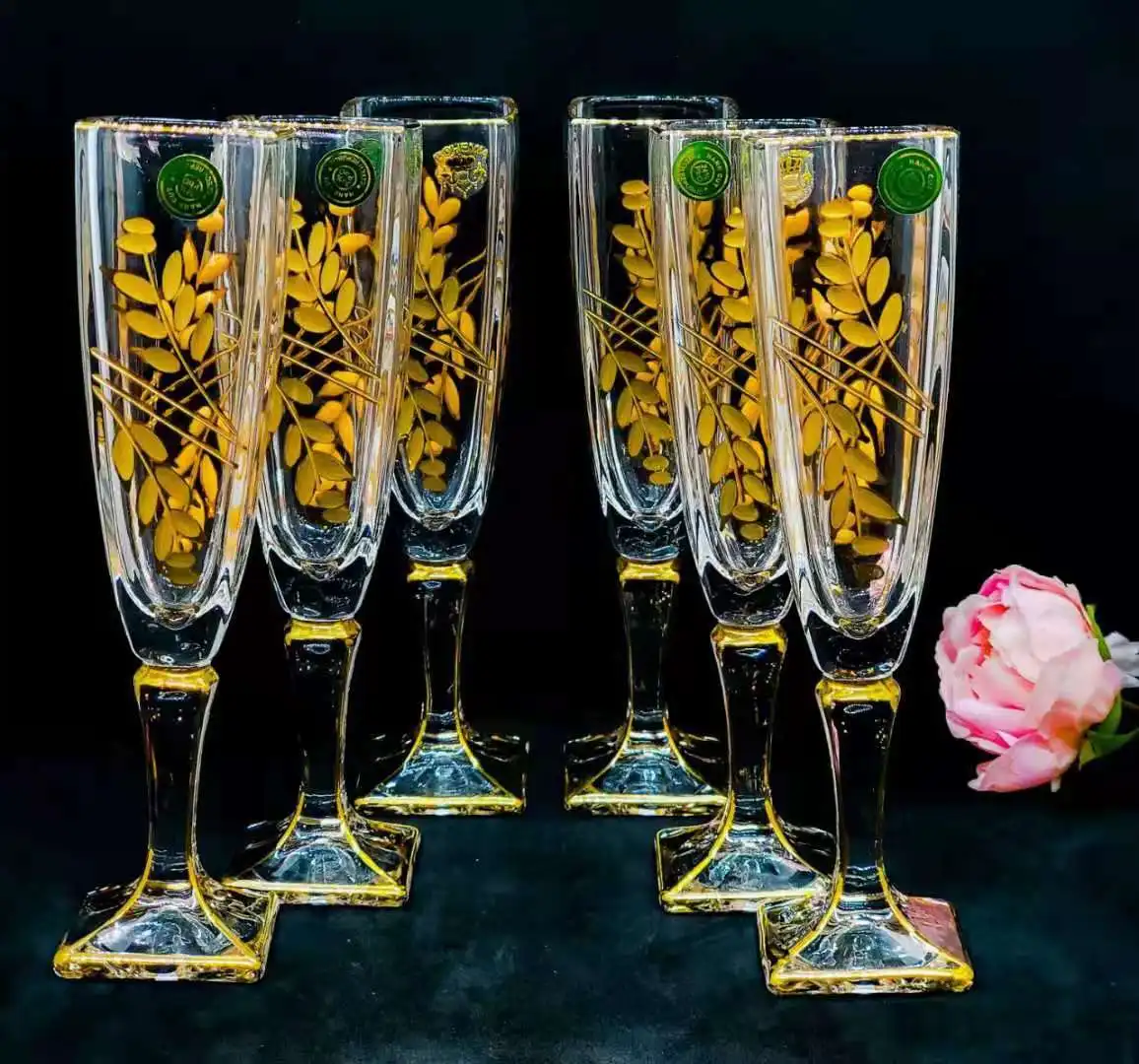 Arabic Hot Sale Fashion Vintage Style Colored Gold Painting Lead-Free Crystal Glassware Cocktail Cup Glass Goblet